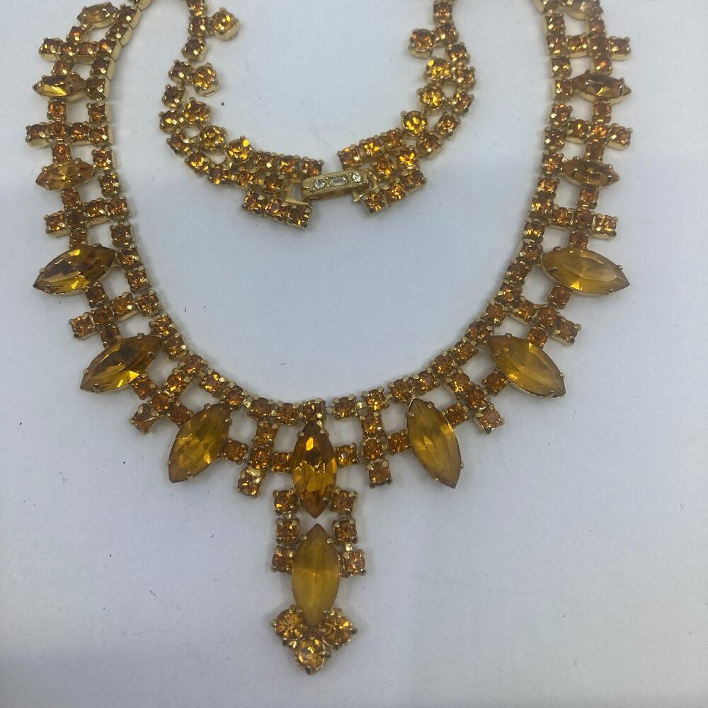 Vtg 1960 CONTINENTAL? yellow crystal rhinestone chunky necklace